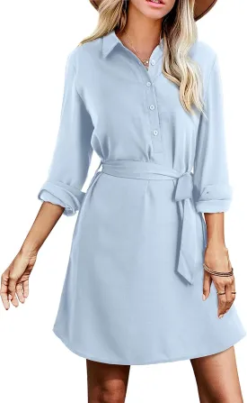 Amoretu Womens Shirt Dresses Long Sleeve Button up Work Dress with Pockets
