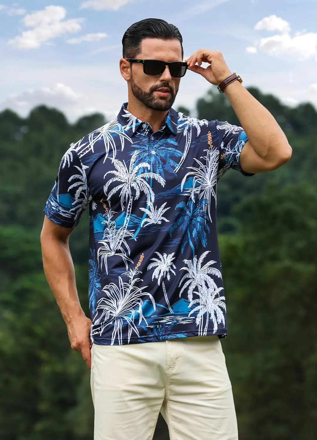 APTRO Men's Polo Shirts Short Sleeve Moisture Wicking Fashion Print Hawaiian Golf Shirts for Men