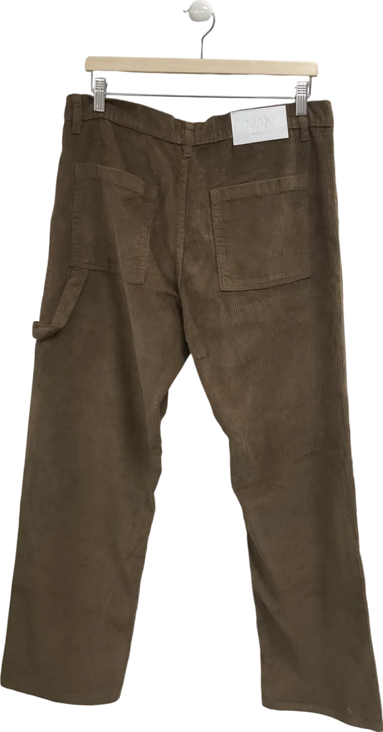 boohooMan Brown Skate Fit Woven Tab Cord Trouser UK M