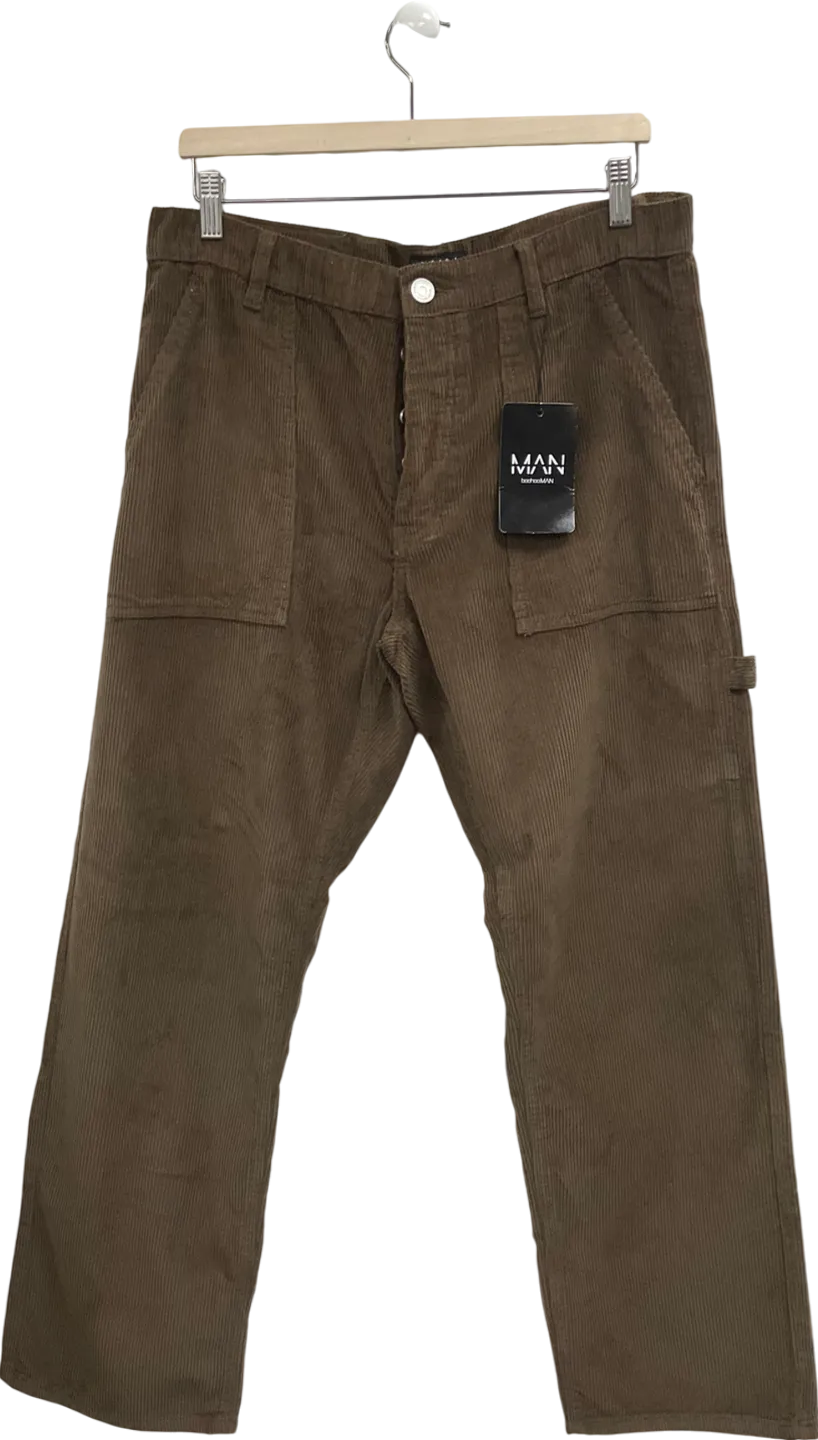 boohooMan Brown Skate Fit Woven Tab Cord Trouser UK M