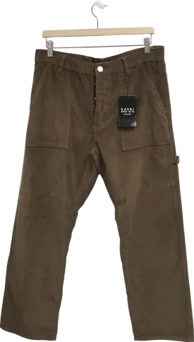 boohooMan Brown Skate Fit Woven Tab Cord Trouser UK M