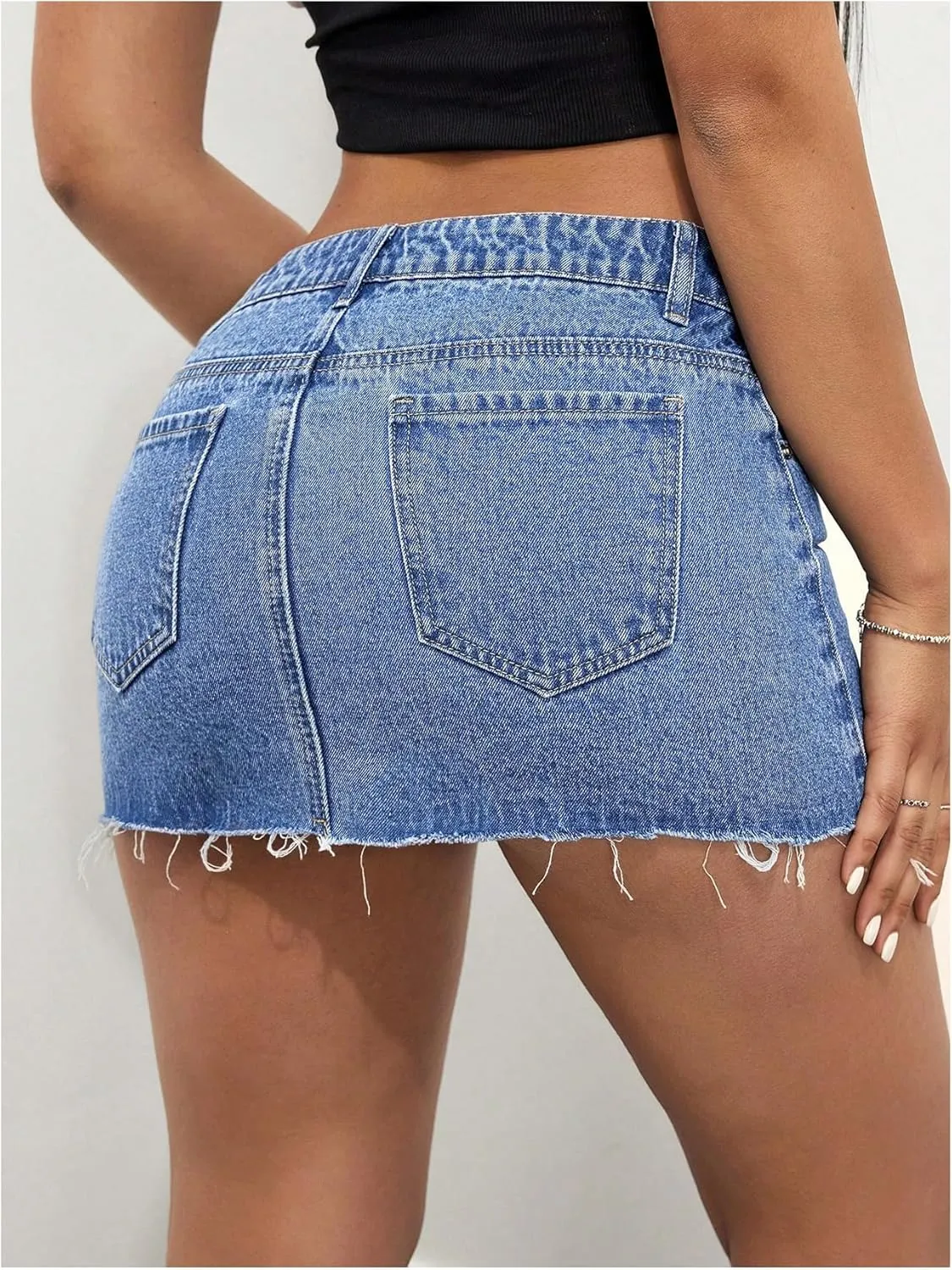 COZYEASE Women's Vintage Mini Denim Skirts Raw Hem Bodycon Jeans Skirt with Pockets