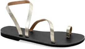 Emmanuela Greek Leather Toe ring Sandals, Quality Handmade Slingback Summer Shoes, Ankle Cuff Strappy Sandals, Boho Chic Flat Sandals, Silver Rose Gold Snake animal print