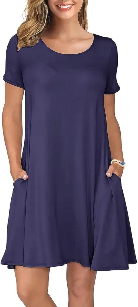 KORSIS Summer Dresses for Women Casual T-Shirt Short Sleeve Dresses Swing Flowy Beach Vacation Sundress with Pockets (S-3XL)