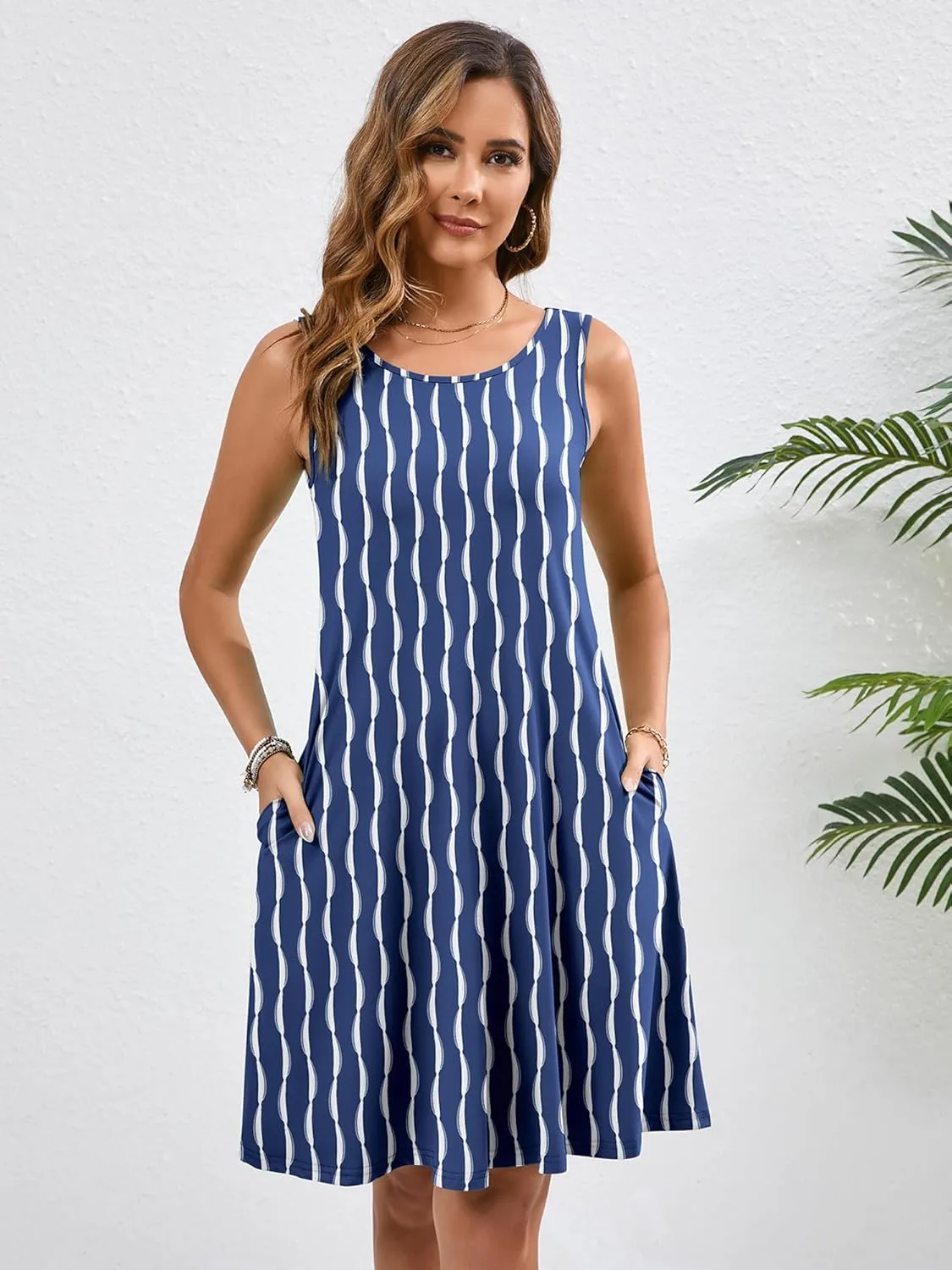 KORSIS Summer Dresses for Women Casual T Shirt Tank Dresses Sleeveless Swing Flowy Ladies Beach Vacation Sundress with Pocket