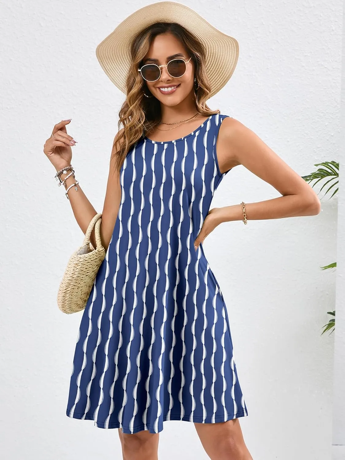 KORSIS Summer Dresses for Women Casual T Shirt Tank Dresses Sleeveless Swing Flowy Ladies Beach Vacation Sundress with Pocket