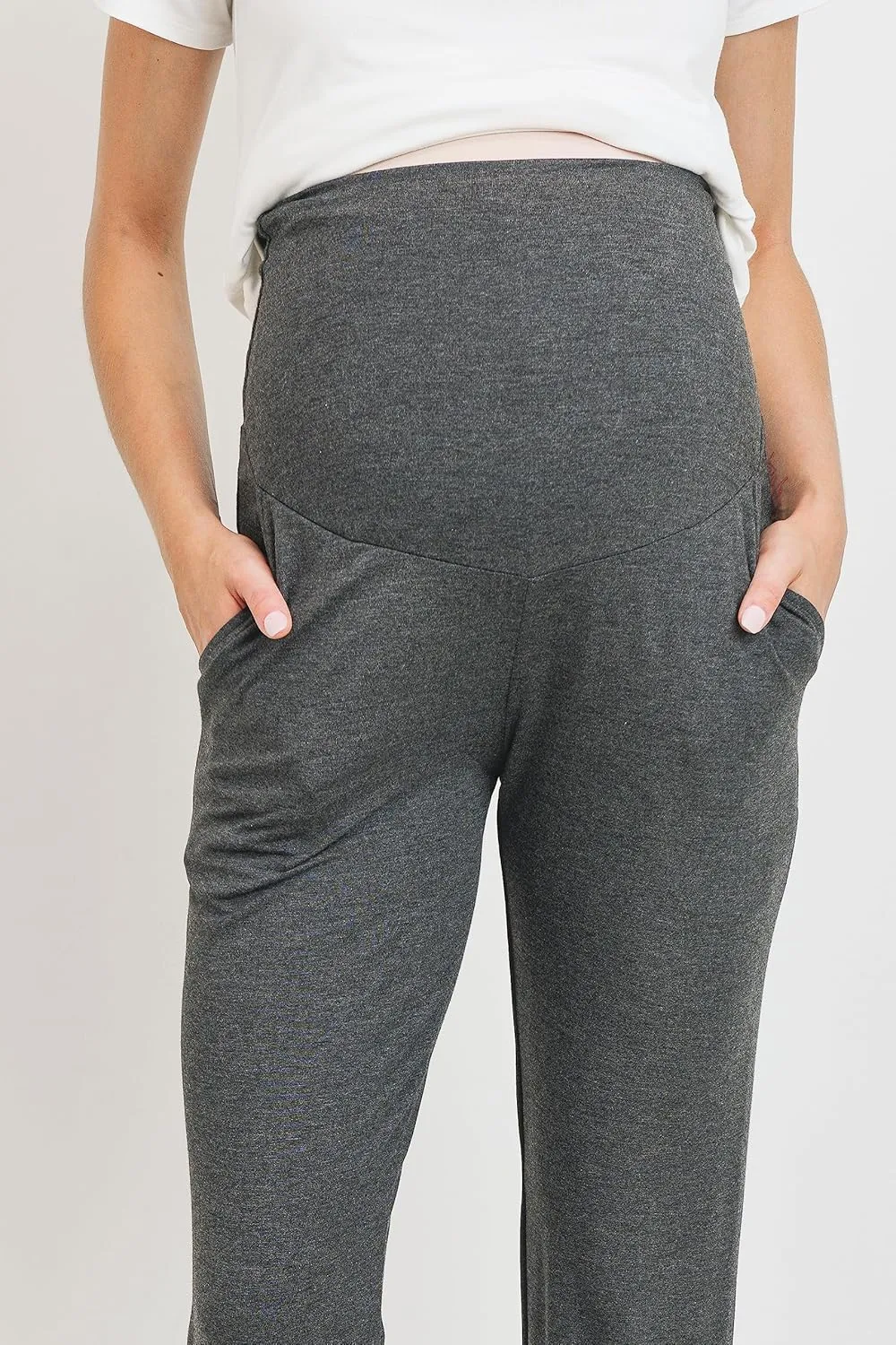 LaClef Womens Jogger Over The Belly Maternity Pants with Pockets