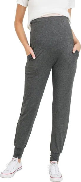 LaClef Womens Jogger Over The Belly Maternity Pants with Pockets