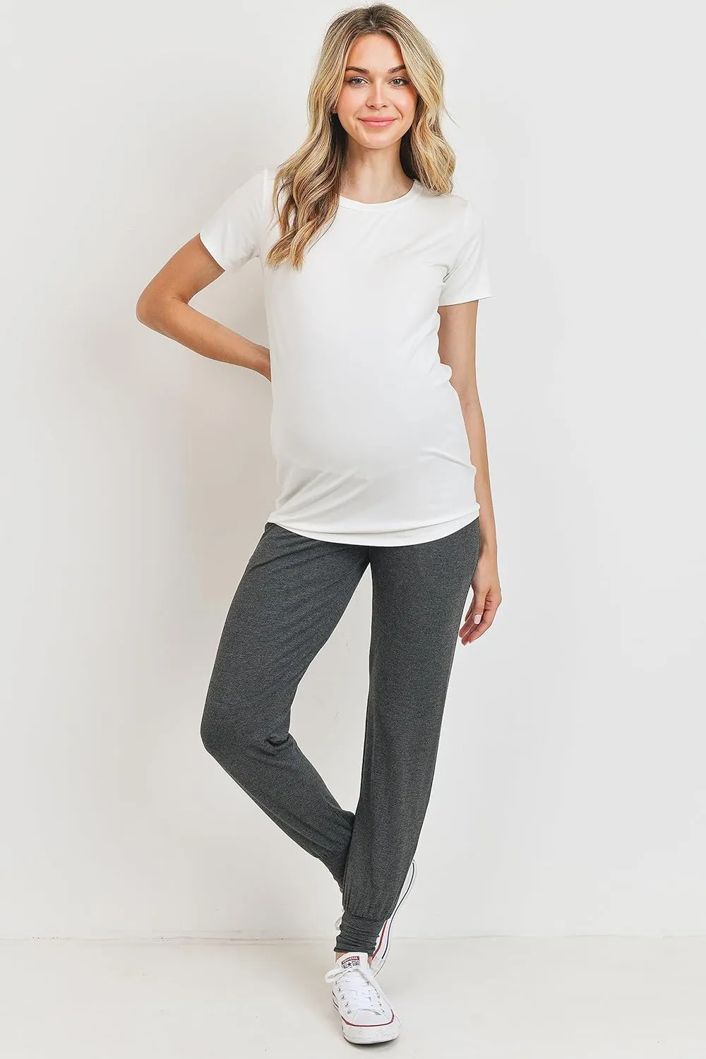 LaClef Womens Jogger Over The Belly Maternity Pants with Pockets