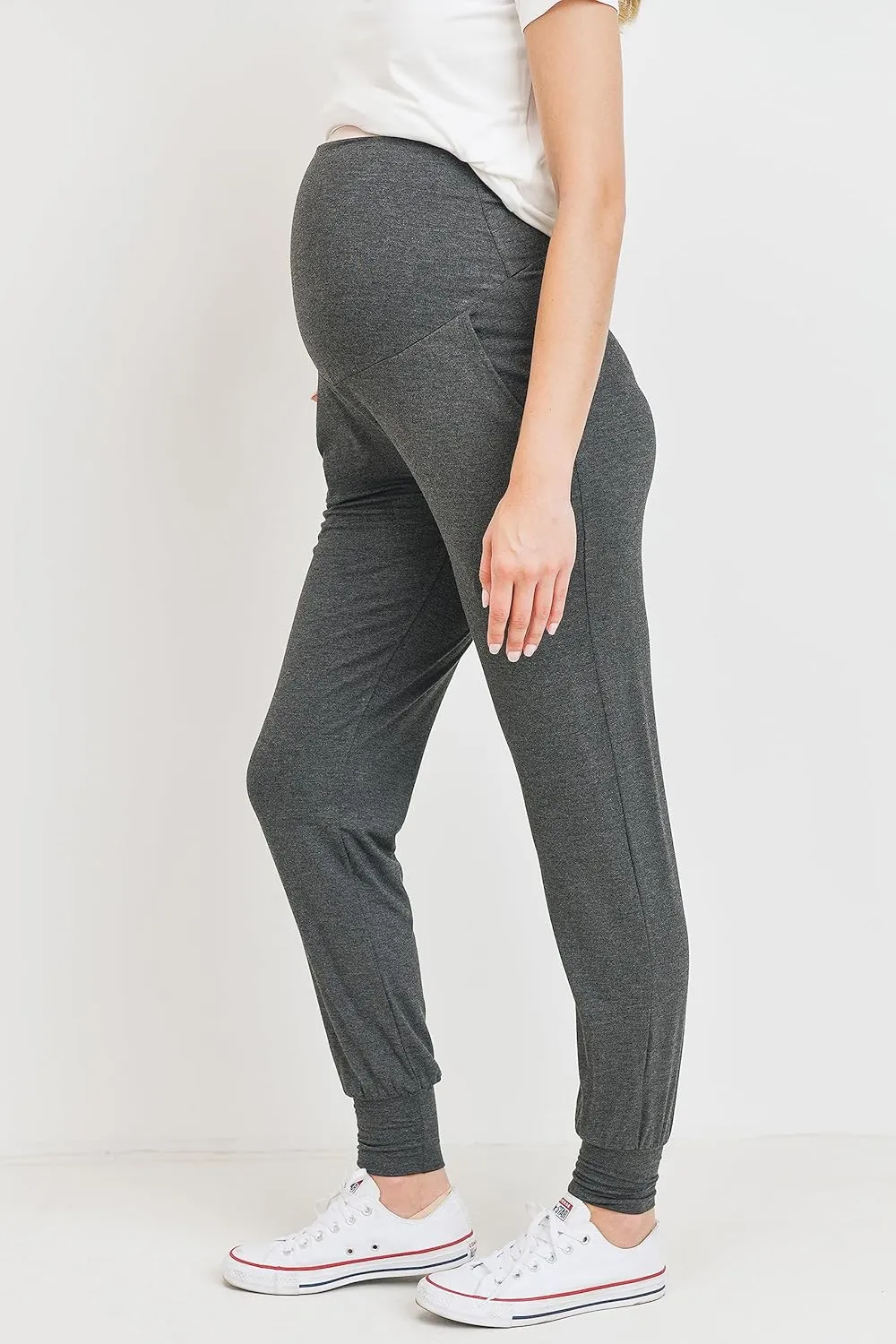 LaClef Womens Jogger Over The Belly Maternity Pants with Pockets