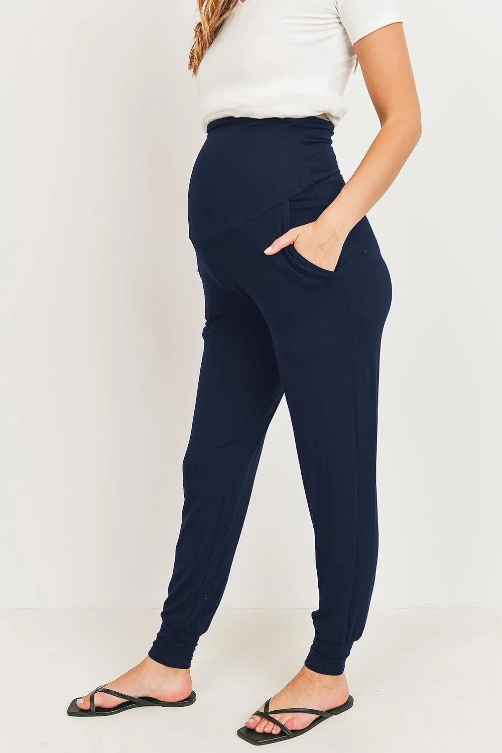 LaClef Womens Jogger Over The Belly Maternity Pants with Pockets