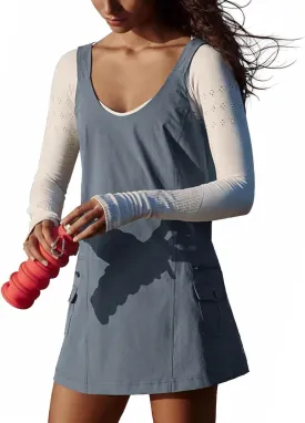 Lviefent Womens Mini Dress Casual Adjustable Strap Workout Athletic Hike Dress Skirtall with Pockets