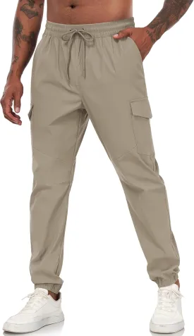 Lzzidou Men's Casual Cargo Jogger Pants Drawstring Waist Lightweight Straight Sweatpants