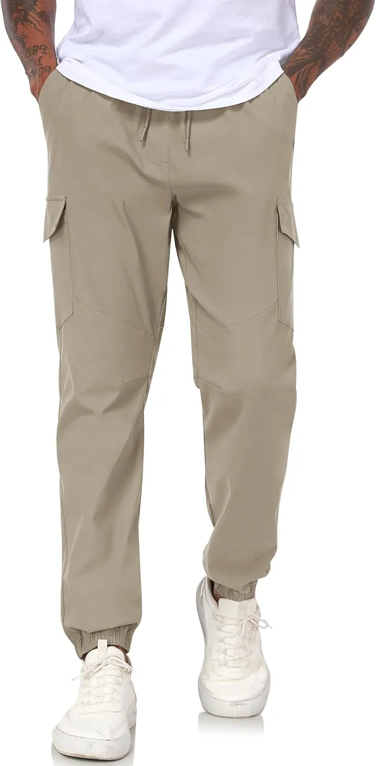 Lzzidou Men's Casual Cargo Jogger Pants Drawstring Waist Lightweight Straight Sweatpants