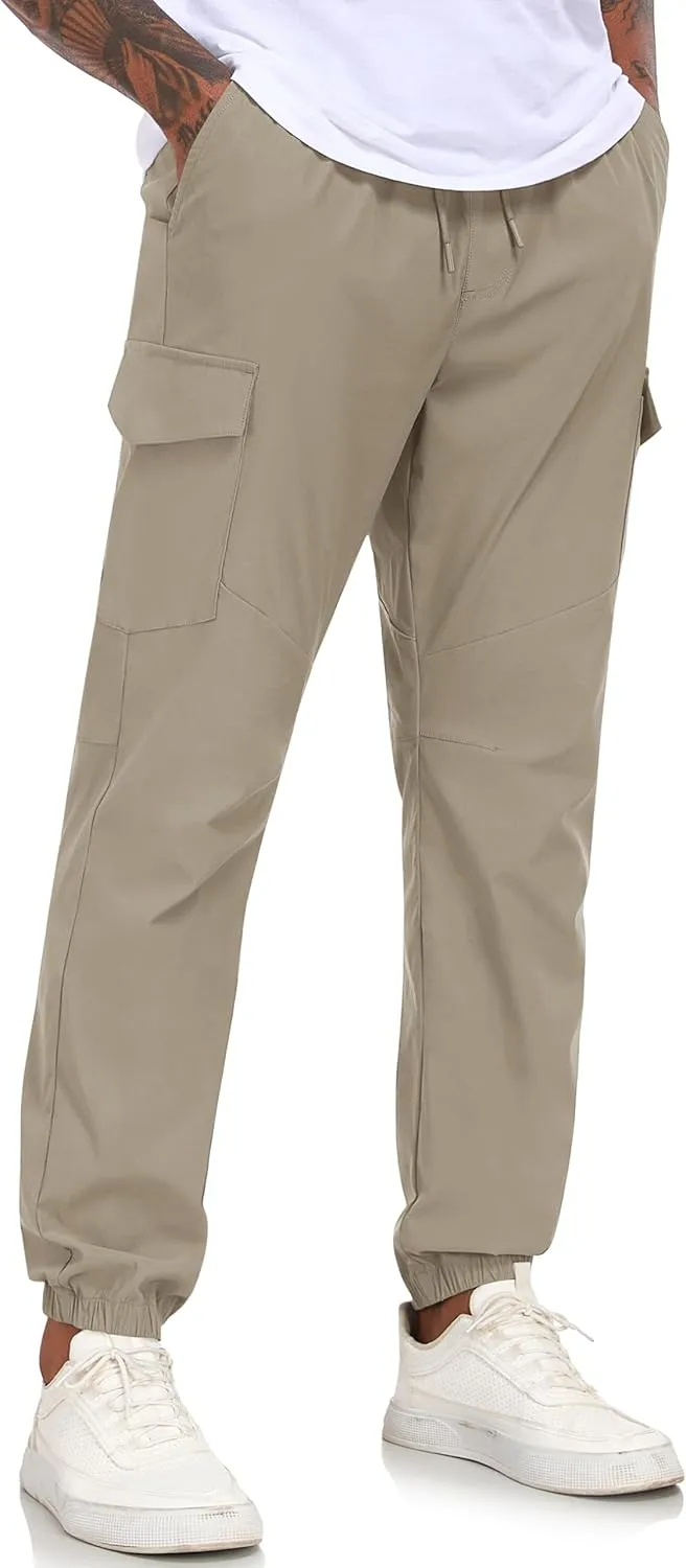 Lzzidou Men's Casual Cargo Jogger Pants Drawstring Waist Lightweight Straight Sweatpants
