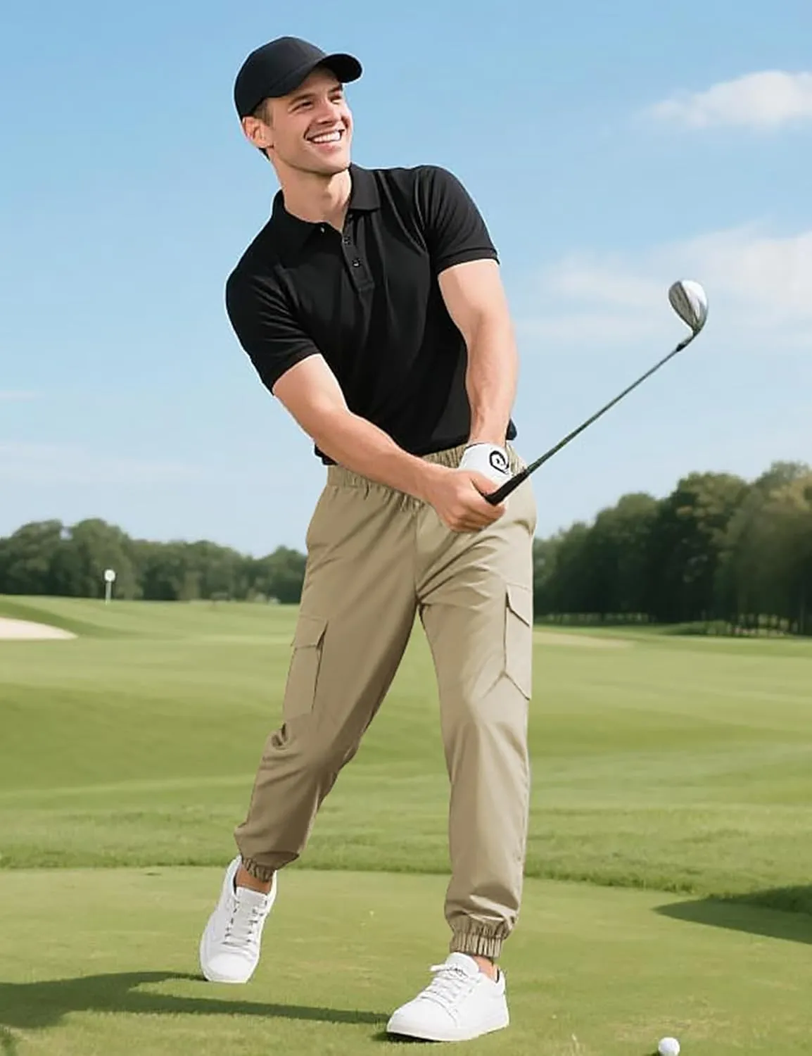 Lzzidou Men's Casual Cargo Jogger Pants Drawstring Waist Lightweight Straight Sweatpants