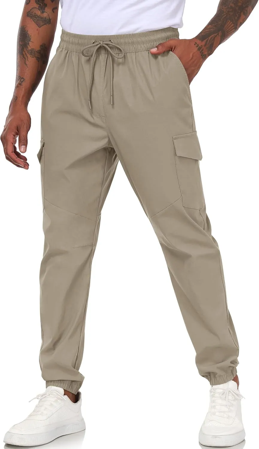 Lzzidou Men's Casual Cargo Jogger Pants Drawstring Waist Lightweight Straight Sweatpants