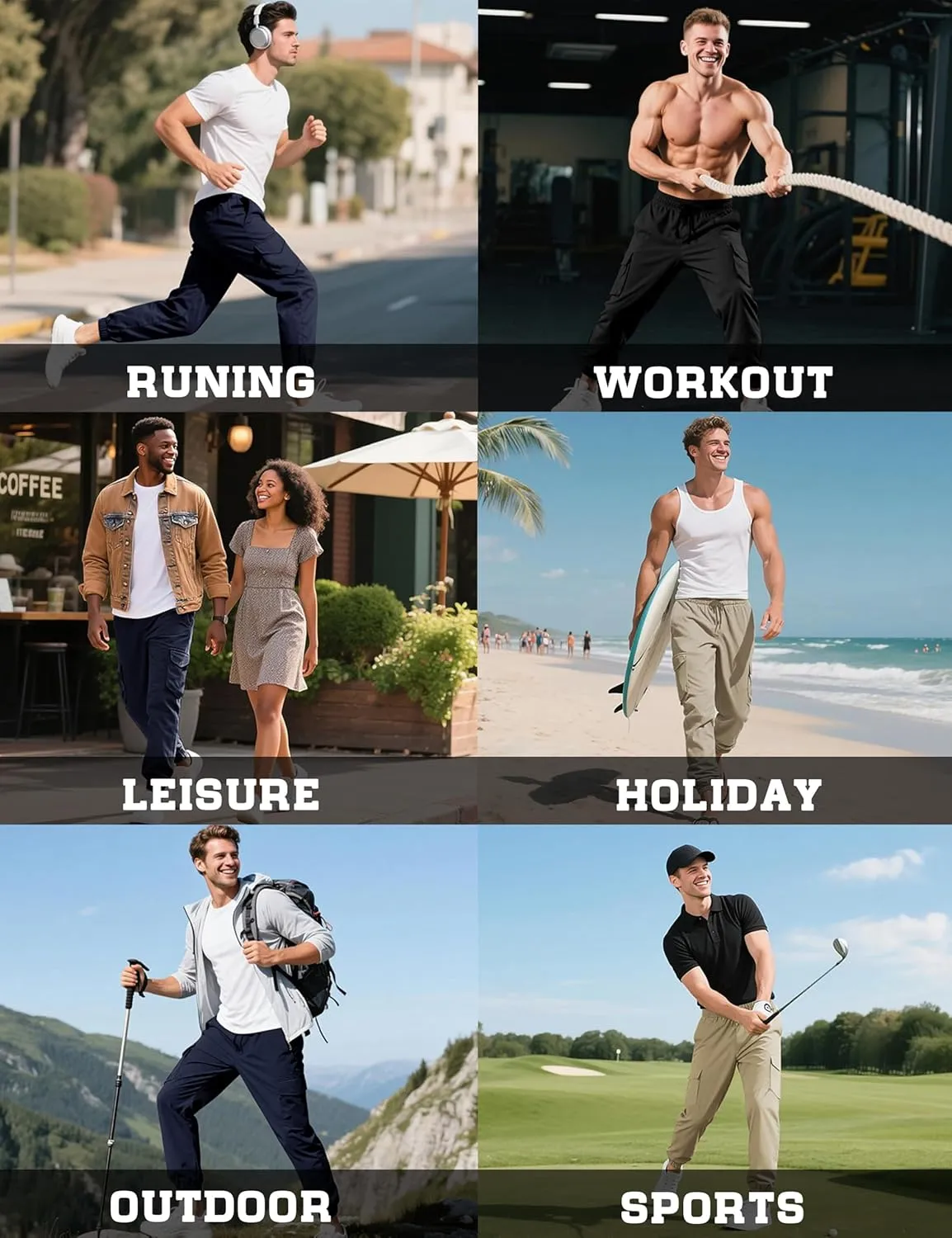 Lzzidou Men's Casual Cargo Jogger Pants Drawstring Waist Lightweight Straight Sweatpants