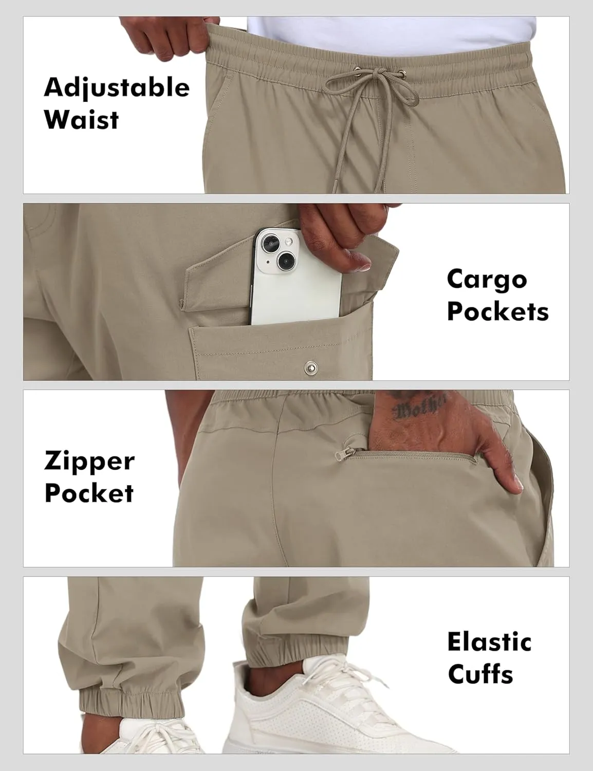 Lzzidou Men's Casual Cargo Jogger Pants Drawstring Waist Lightweight Straight Sweatpants