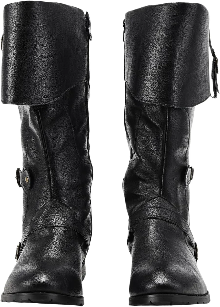 Medieval Male and Female Renaissance Pull On Boots Mid Calf Gothic Boots Halloween Cosplay Cuff Shoes