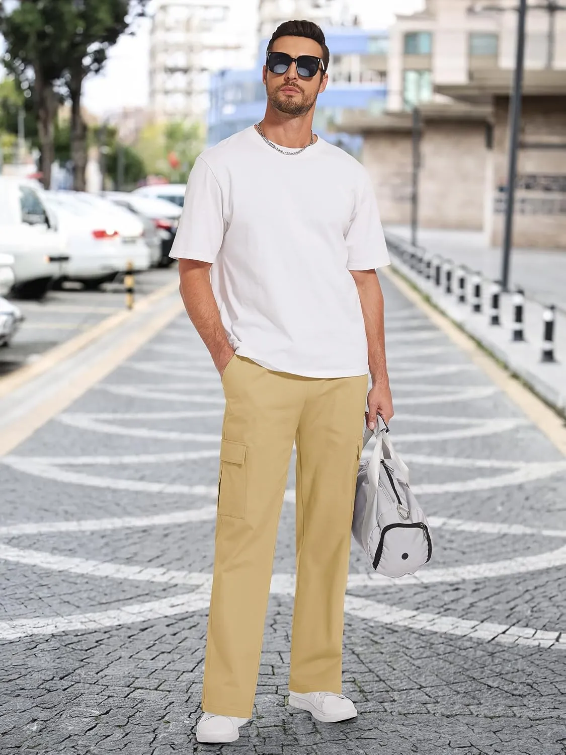 Men's Casual Cargo Pants 30/32/34/36 Tall Inseam Hiking Pants Workout Joggers Loose Straight Sweatpants for Men