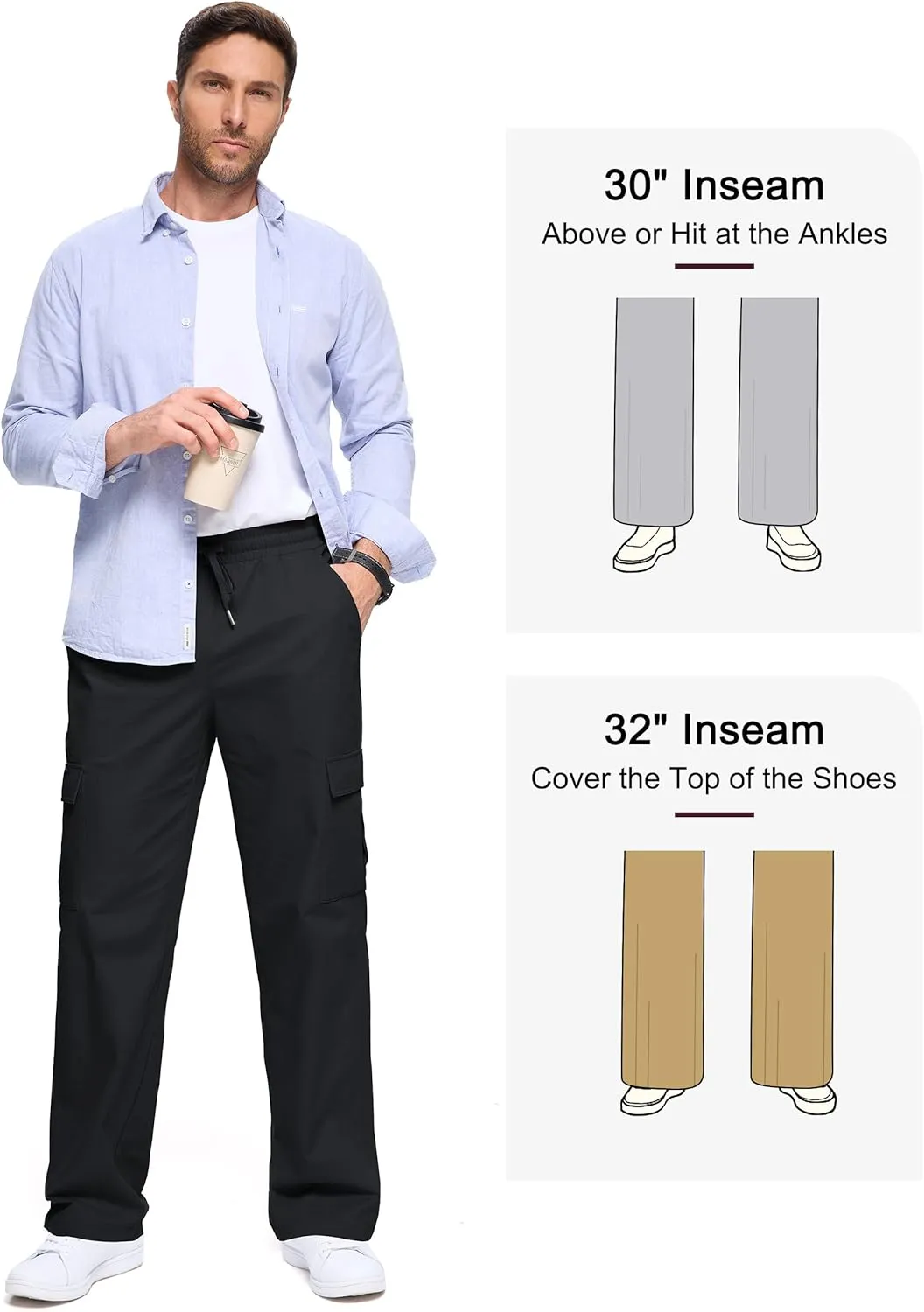 Men's Casual Cargo Pants 30/32/34/36 Tall Inseam Hiking Pants Workout Joggers Loose Straight Sweatpants for Men