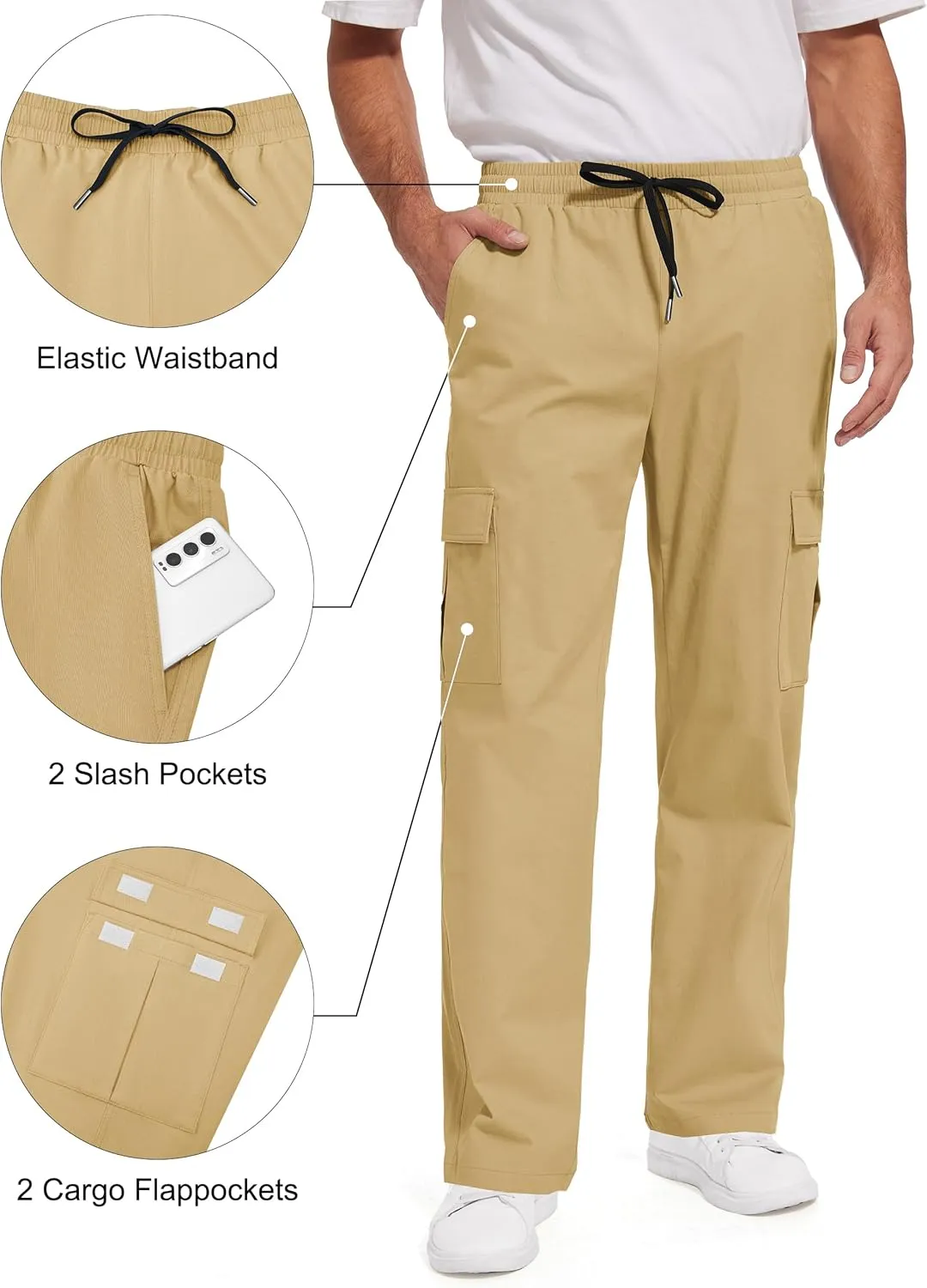 Men's Casual Cargo Pants 30/32/34/36 Tall Inseam Hiking Pants Workout Joggers Loose Straight Sweatpants for Men