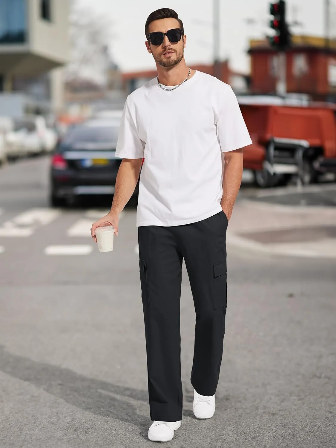 Men's Casual Cargo Pants 30/32/34/36 Tall Inseam Hiking Pants Workout Joggers Loose Straight Sweatpants for Men
