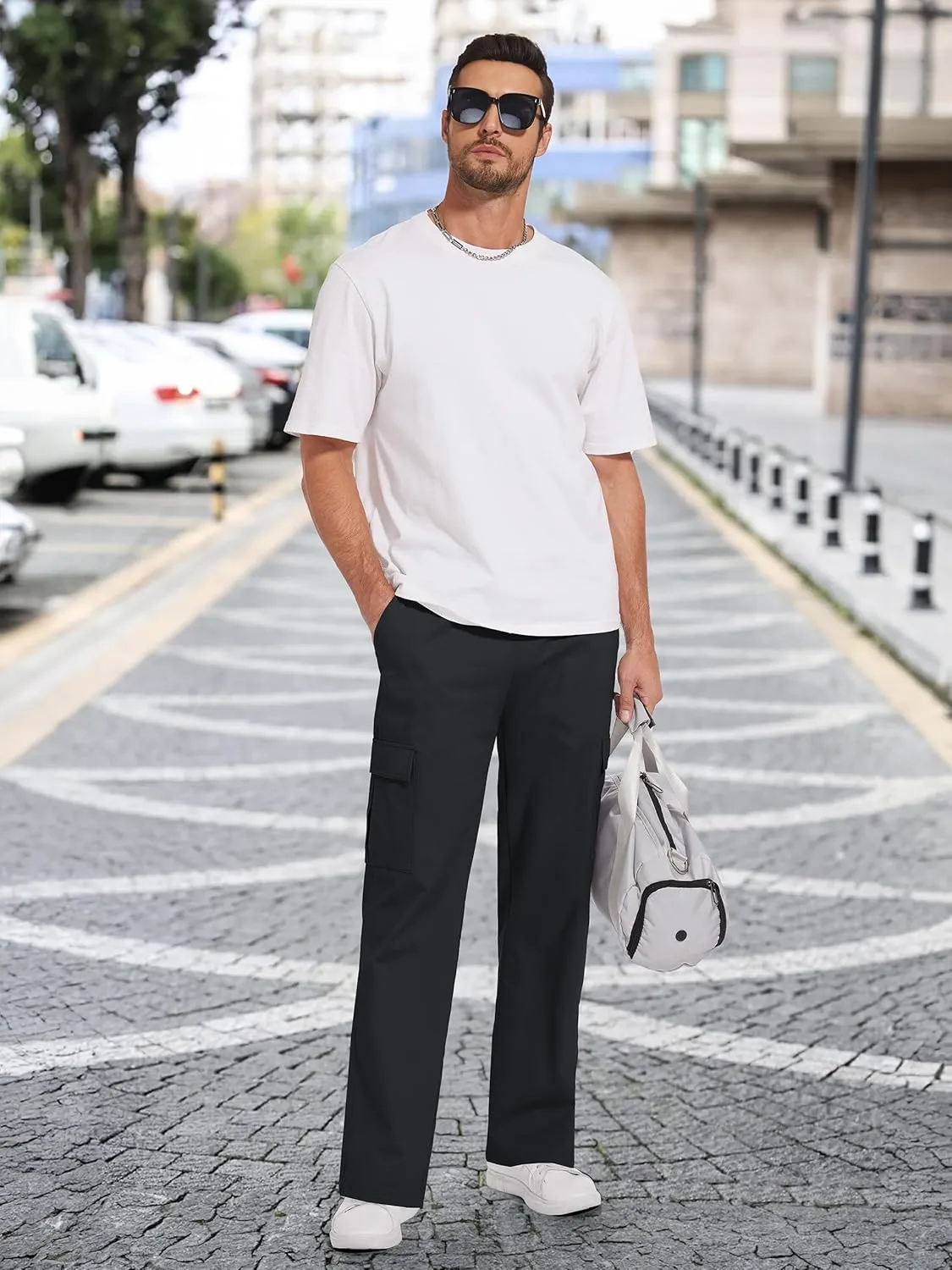 Men's Casual Cargo Pants 30/32/34/36 Tall Inseam Hiking Pants Workout Joggers Loose Straight Sweatpants for Men