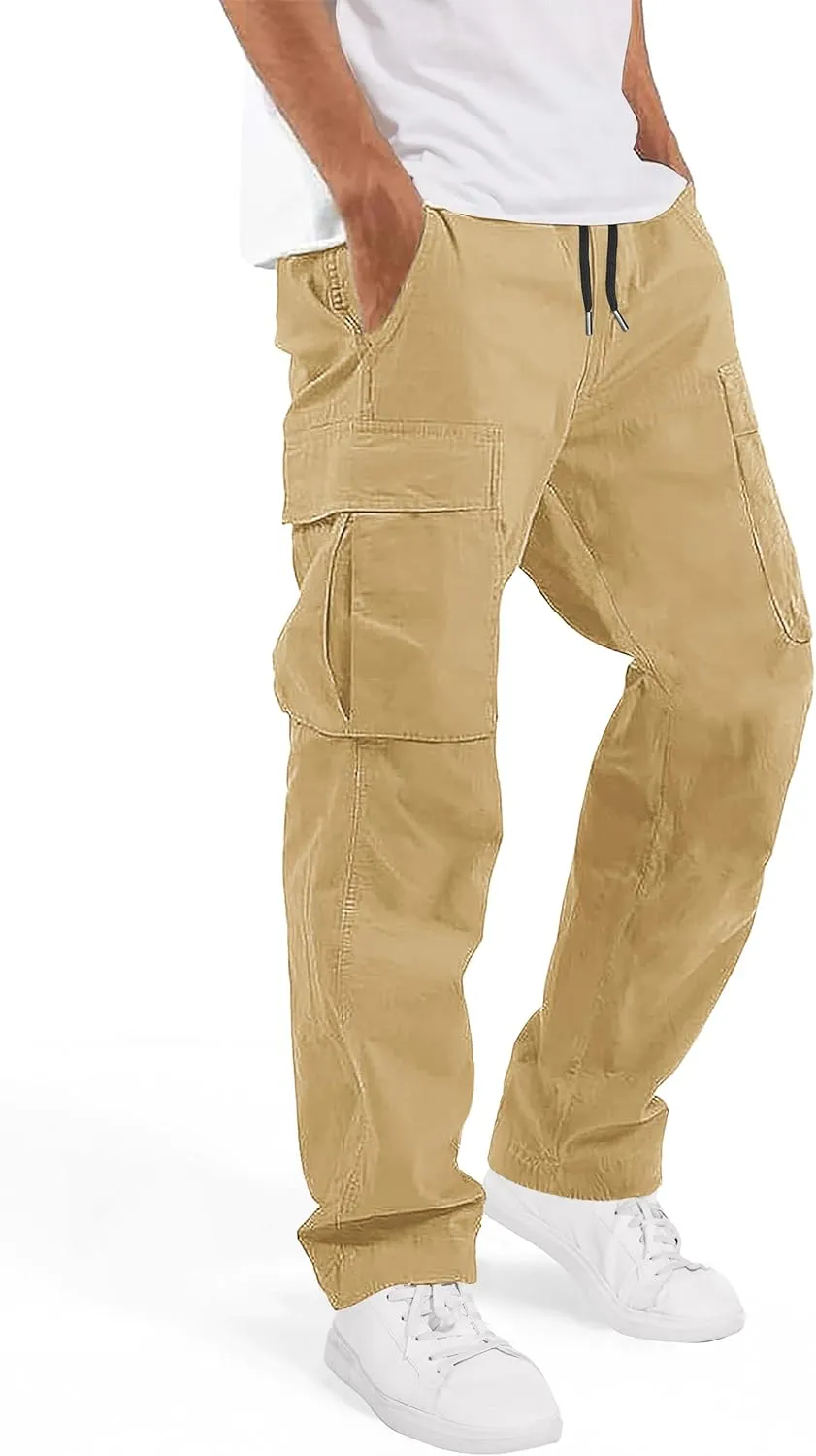 Men's Casual Cargo Pants 30/32/34/36 Tall Inseam Hiking Pants Workout Joggers Loose Straight Sweatpants for Men