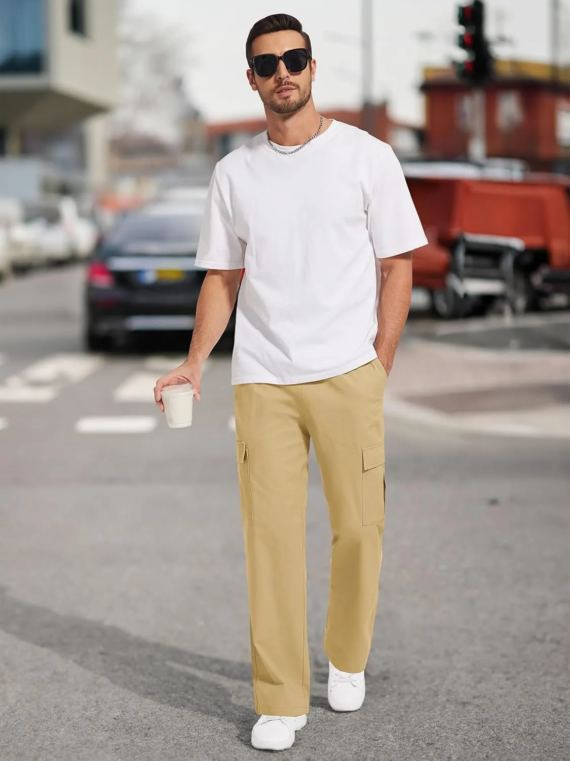Men's Casual Cargo Pants 30/32/34/36 Tall Inseam Hiking Pants Workout Joggers Loose Straight Sweatpants for Men