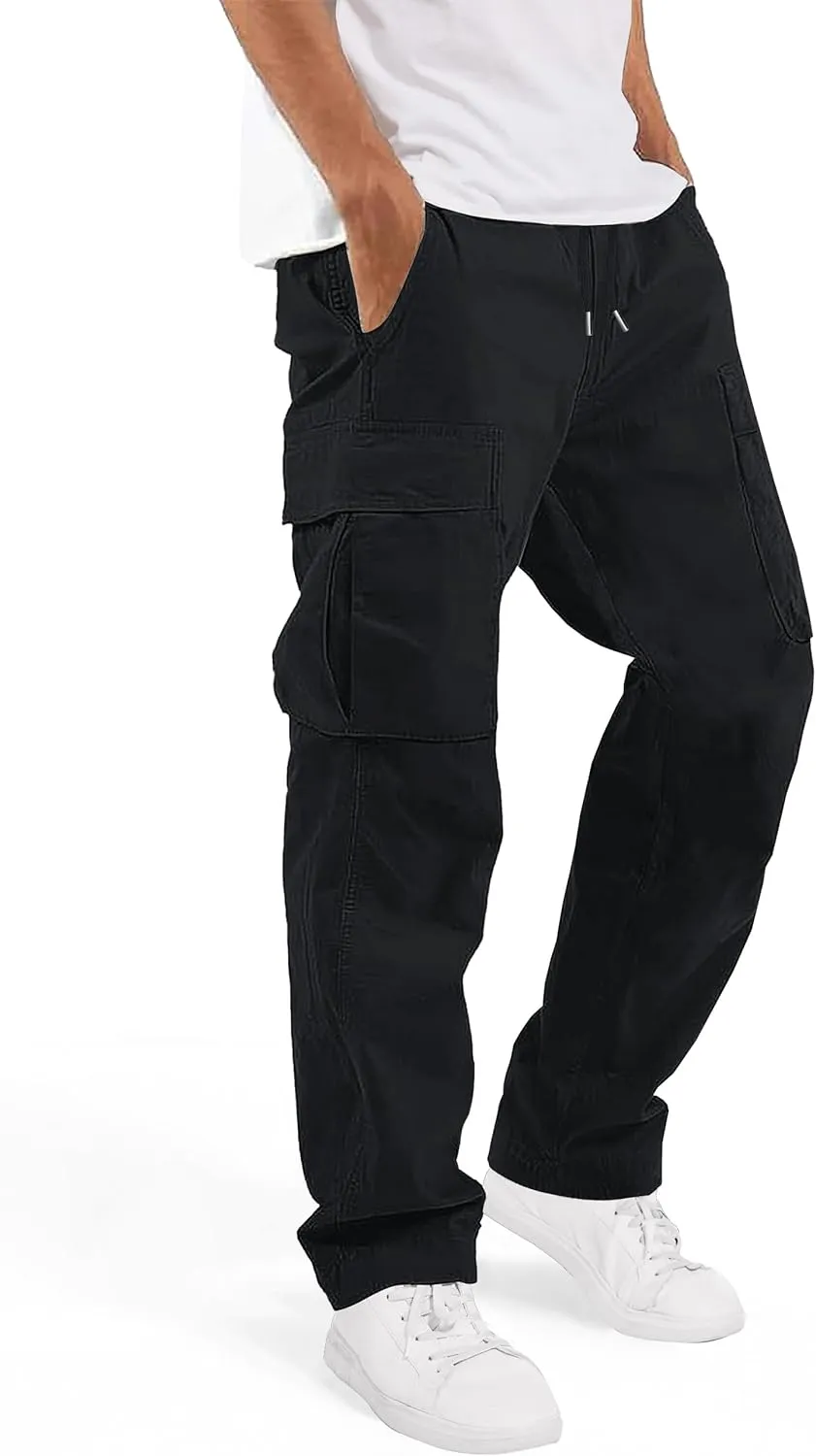 Men's Casual Cargo Pants 30/32/34/36 Tall Inseam Hiking Pants Workout Joggers Loose Straight Sweatpants for Men