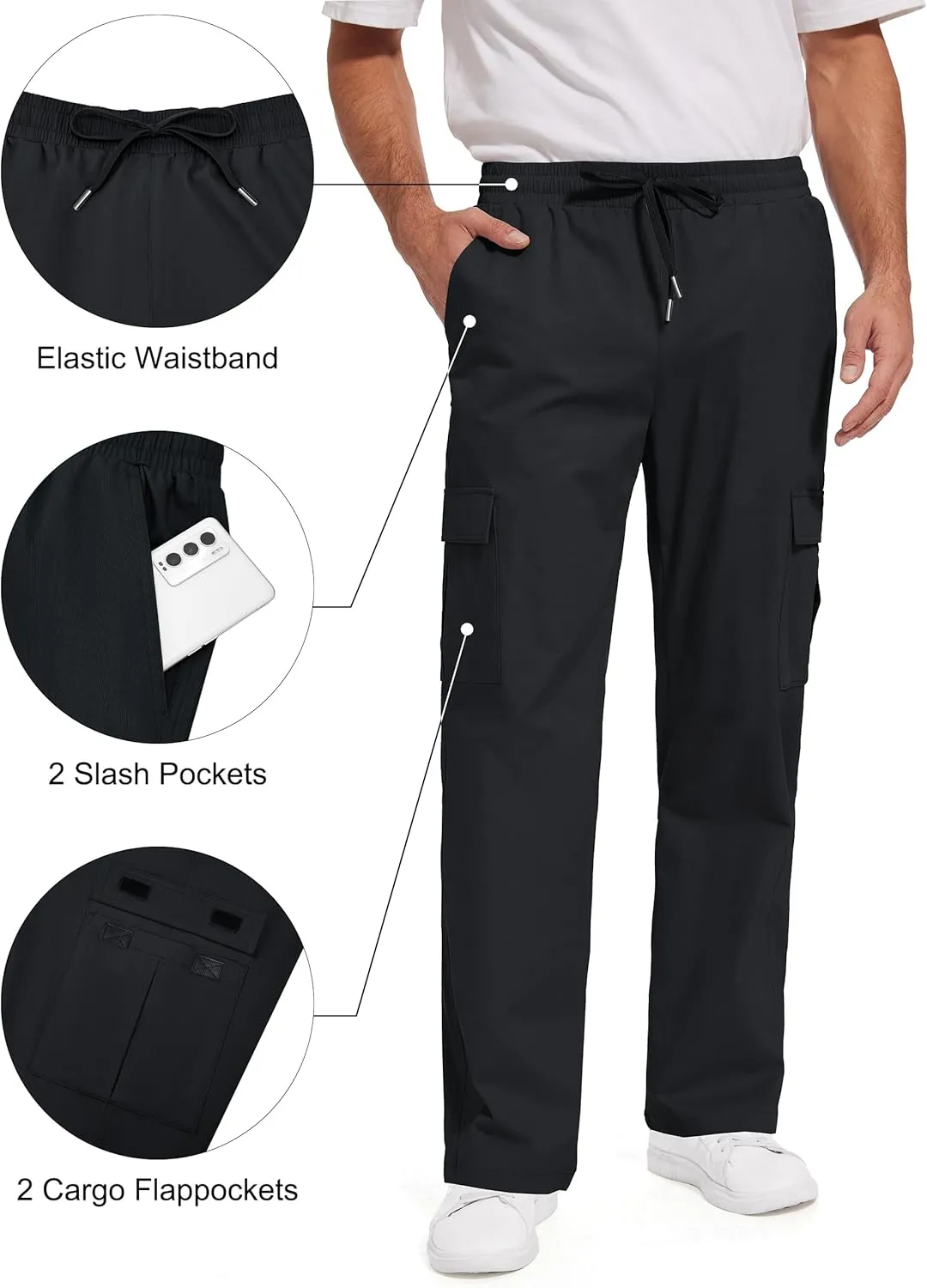 Men's Casual Cargo Pants 30/32/34/36 Tall Inseam Hiking Pants Workout Joggers Loose Straight Sweatpants for Men