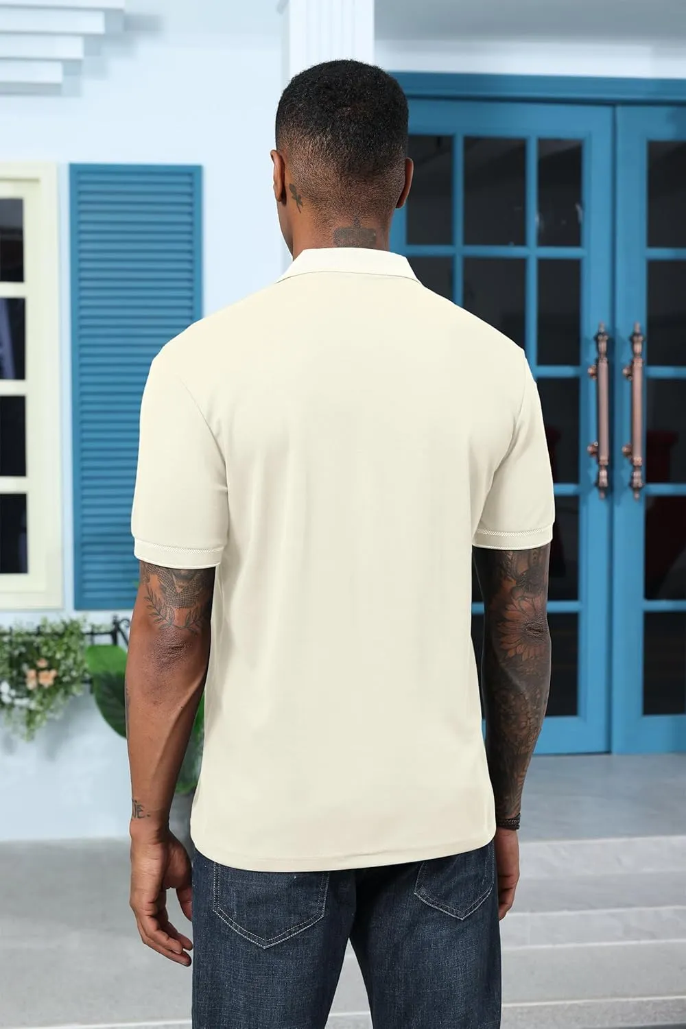 Mens Polo Shirts Short Sleeve Golf Casual Polo Collar Vintage Pique Shirts with Pocket