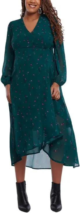 Motherhood Maternity Women's Long Sleeve Wrap Flounce Midi Pregnancy Dress