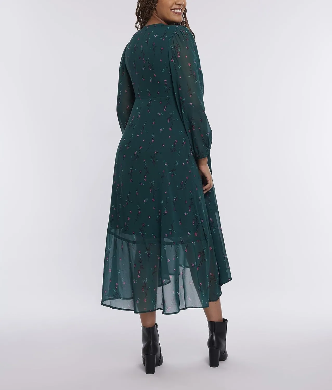 Motherhood Maternity Women's Long Sleeve Wrap Flounce Midi Pregnancy Dress