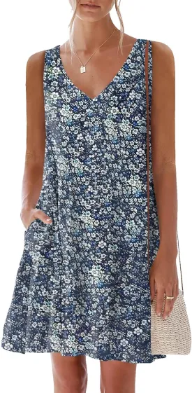 nclook Womens 2025 Summer Casual Dress Sweet Cute V Neck Sleeveless Mini Dresses with Pockets