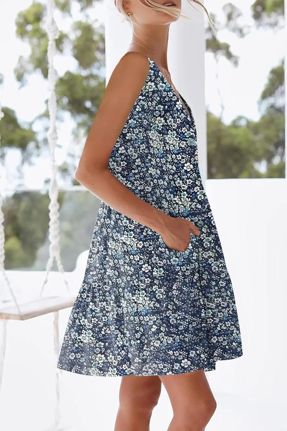 nclook Womens 2025 Summer Casual Dress Sweet Cute V Neck Sleeveless Mini Dresses with Pockets