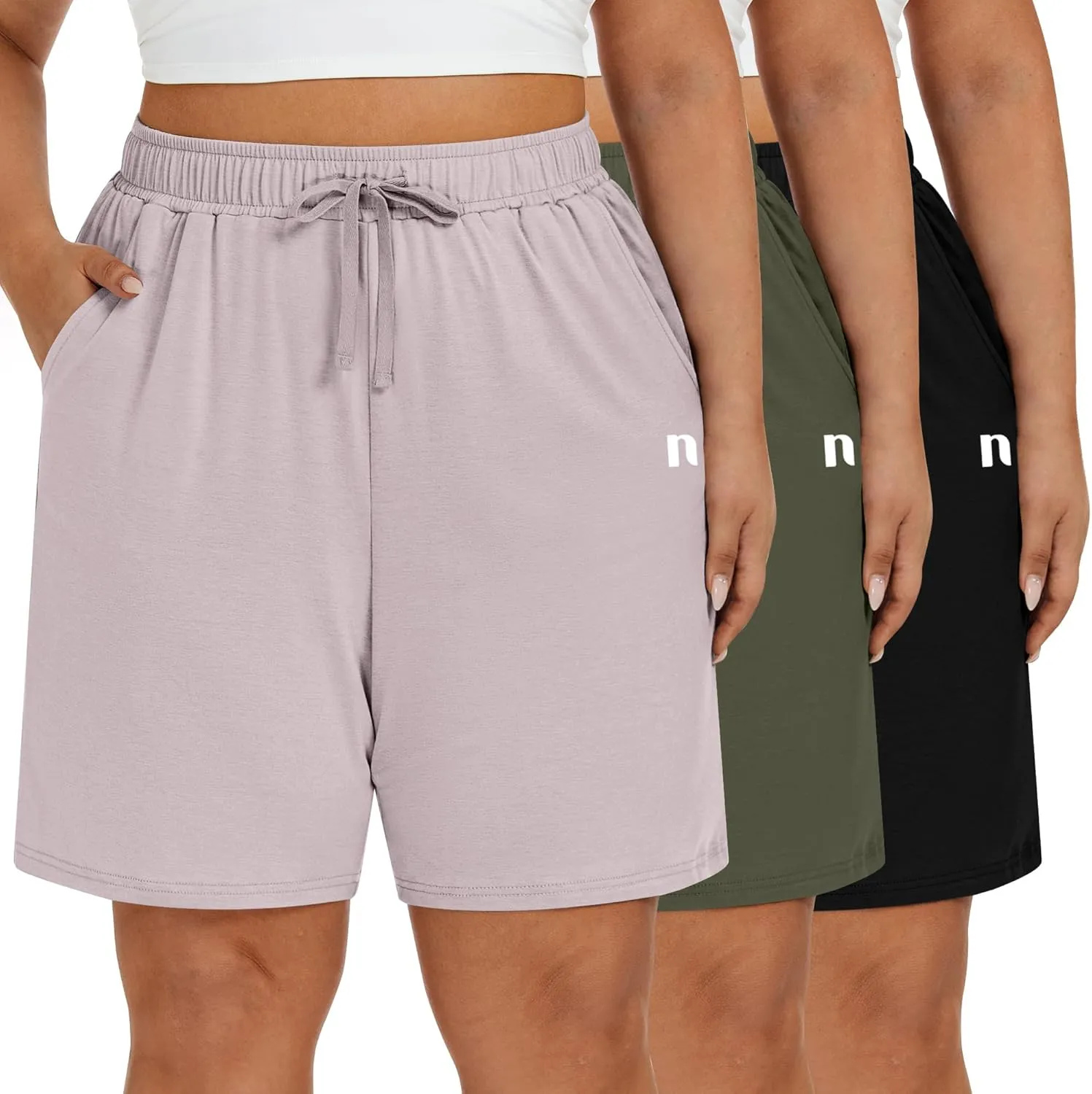 Neer 3 Pack Plus Size Women's Bermuda Shorts Cotton Drawstring High Waisted Casual Athletic Sweatpants Shorts with Pockets