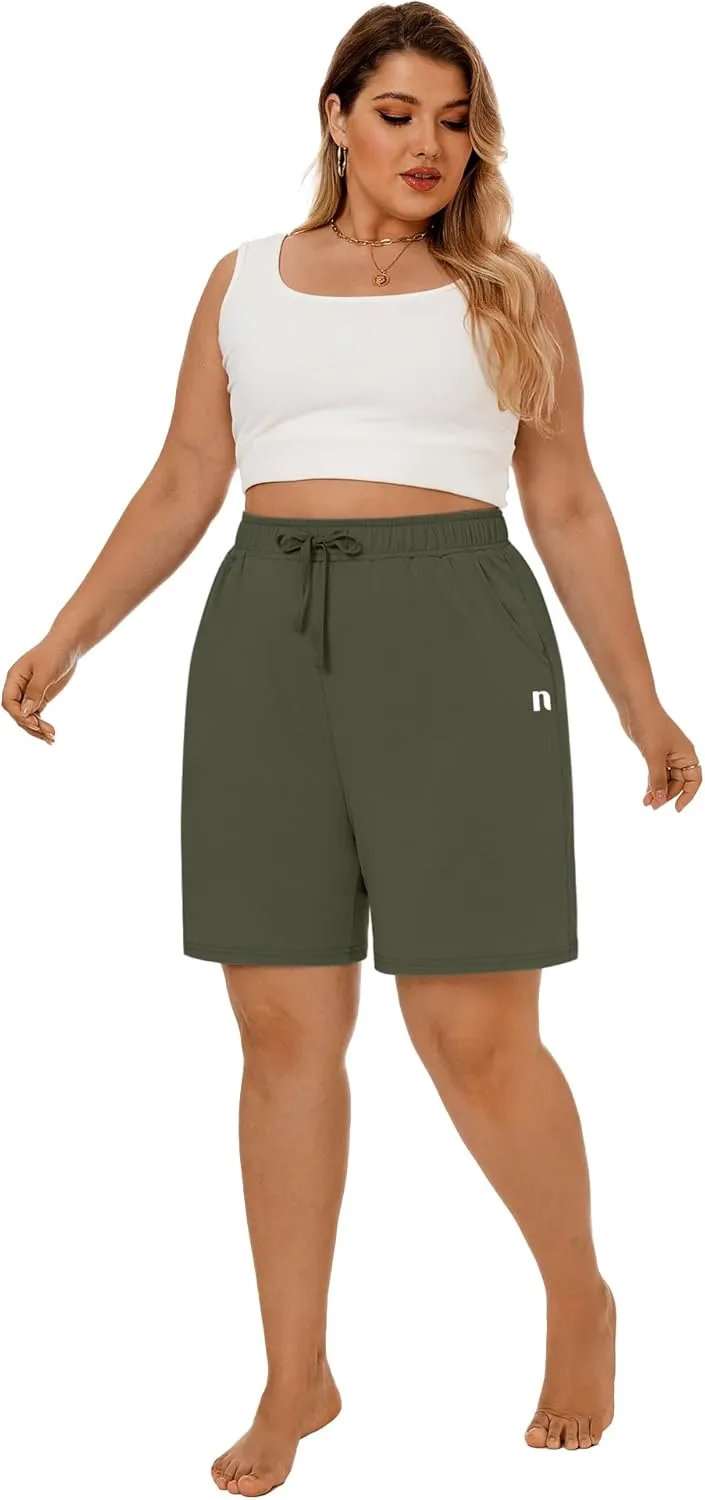 Neer 3 Pack Plus Size Women's Bermuda Shorts Cotton Drawstring High Waisted Casual Athletic Sweatpants Shorts with Pockets