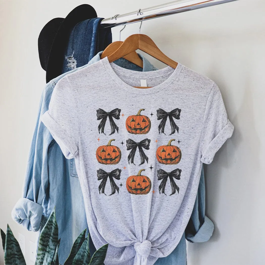 Pumpkins and Bows Halloween Graphic T-Shirt - HA308