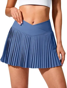 SANTINY Pleated Tennis Skirt for Women with Pockets Crossover High Waisted Lightweight Athletic Golf Skorts