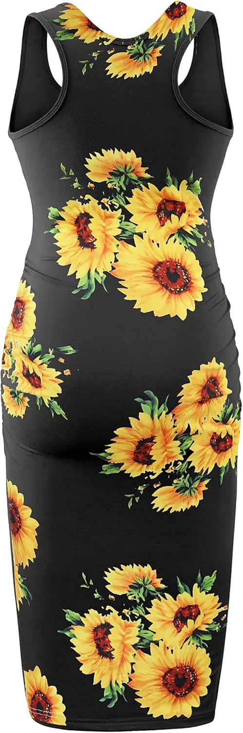 Summer Racerback Tank Maternity Dress, Midi Sleeveless Casual Bodycon Pregnancy Dress