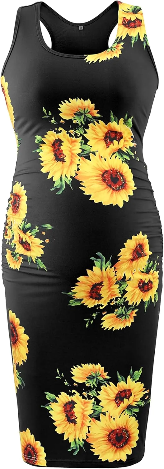 Summer Racerback Tank Maternity Dress, Midi Sleeveless Casual Bodycon Pregnancy Dress