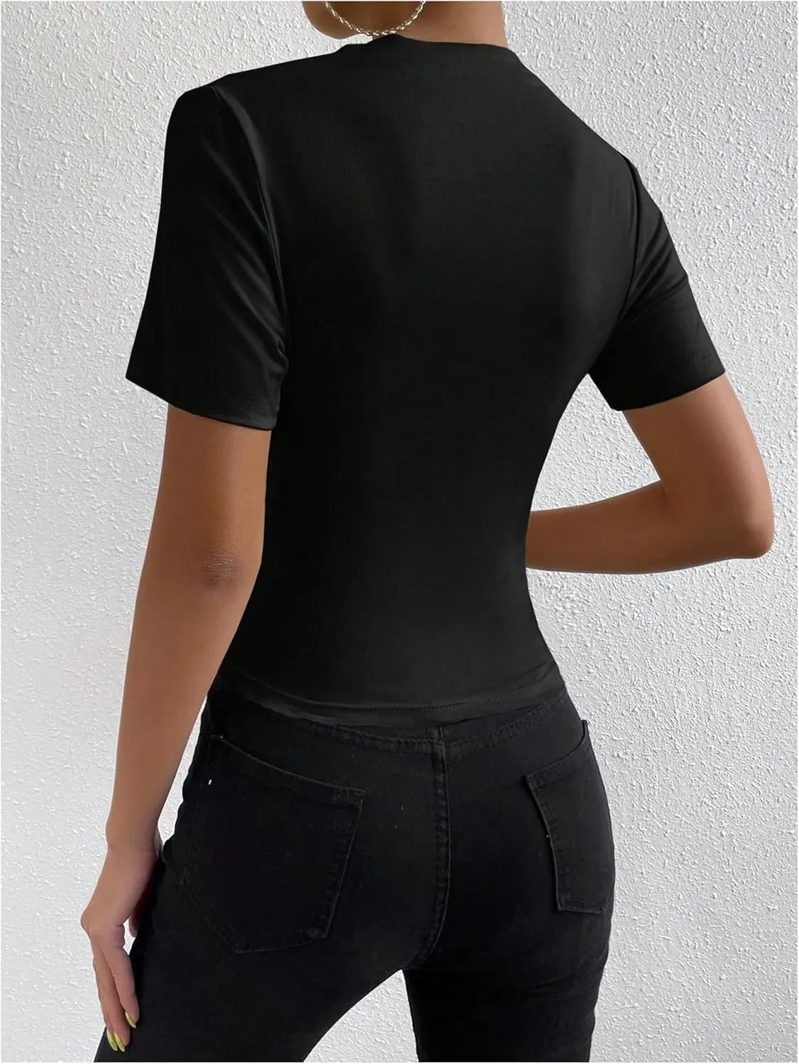 SweatyRocks Women's Ruched Mock Neck T Shirt Short Sleeve Fitted Summer Basic Tops