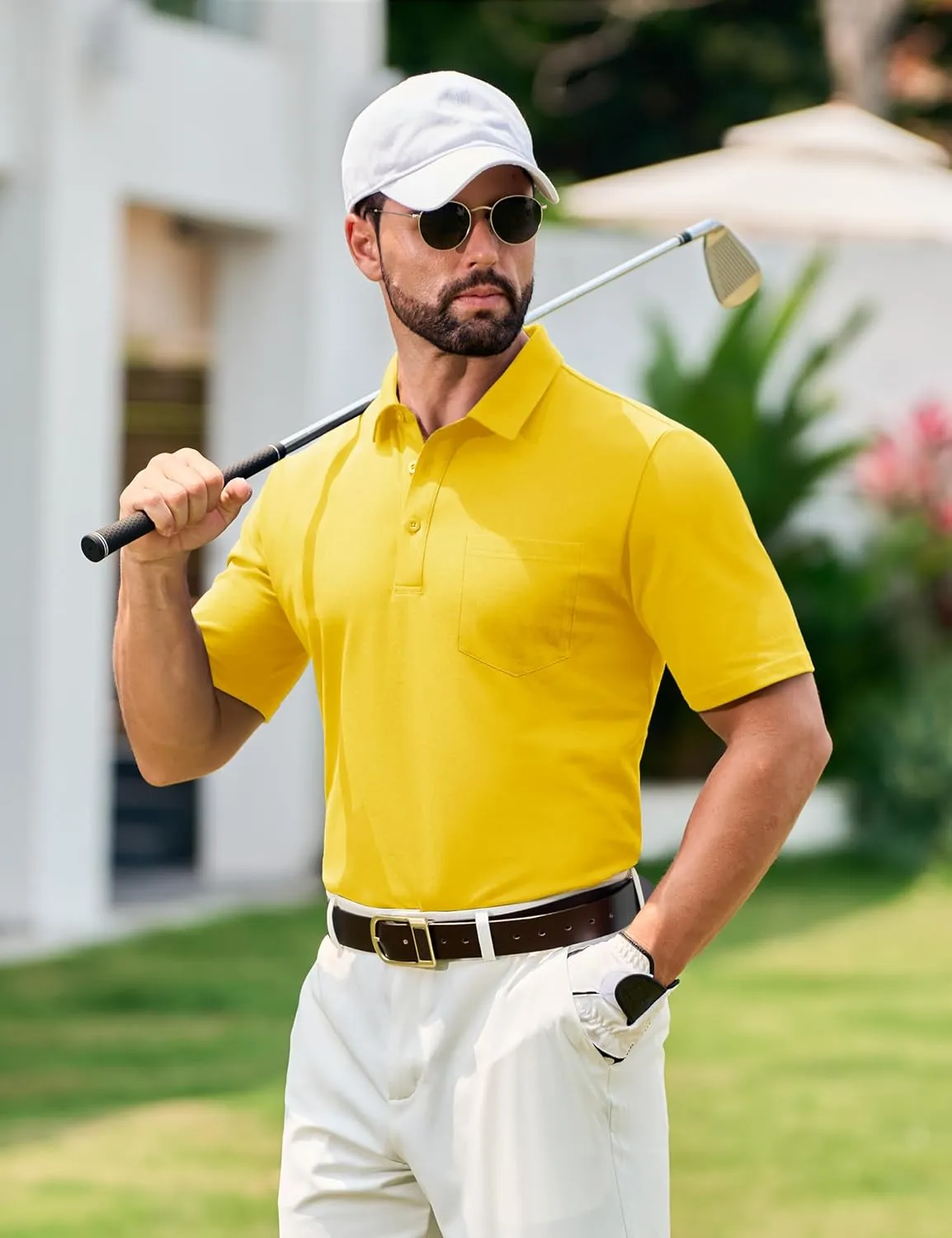 TACVASEN Mens Polo Golf Shirts with Pocket Pique Cooling Performance Moisture Wicking Polo Shirts