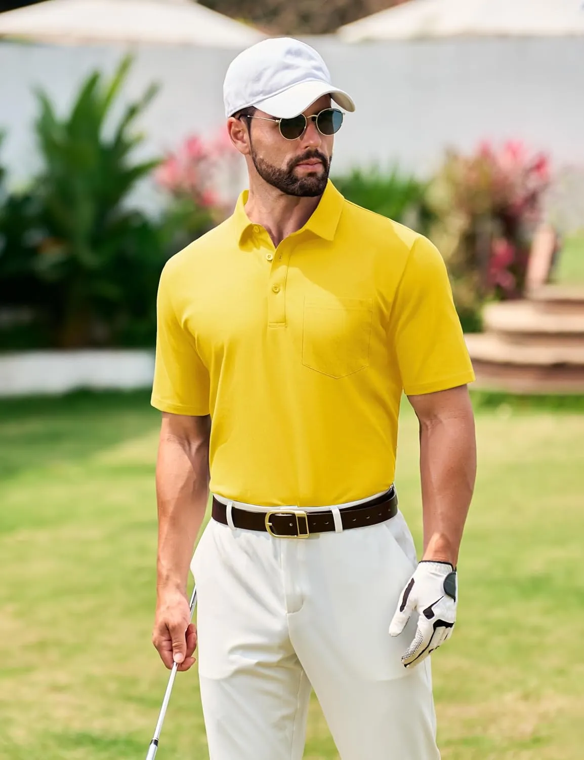 TACVASEN Mens Polo Golf Shirts with Pocket Pique Cooling Performance Moisture Wicking Polo Shirts