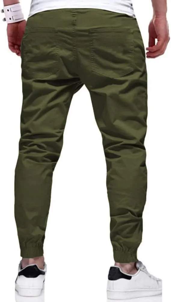 THWEI Mens Casual Jogger Pants Cotton Cargo Drawstring Sweatpants Athletic Long Trousers
