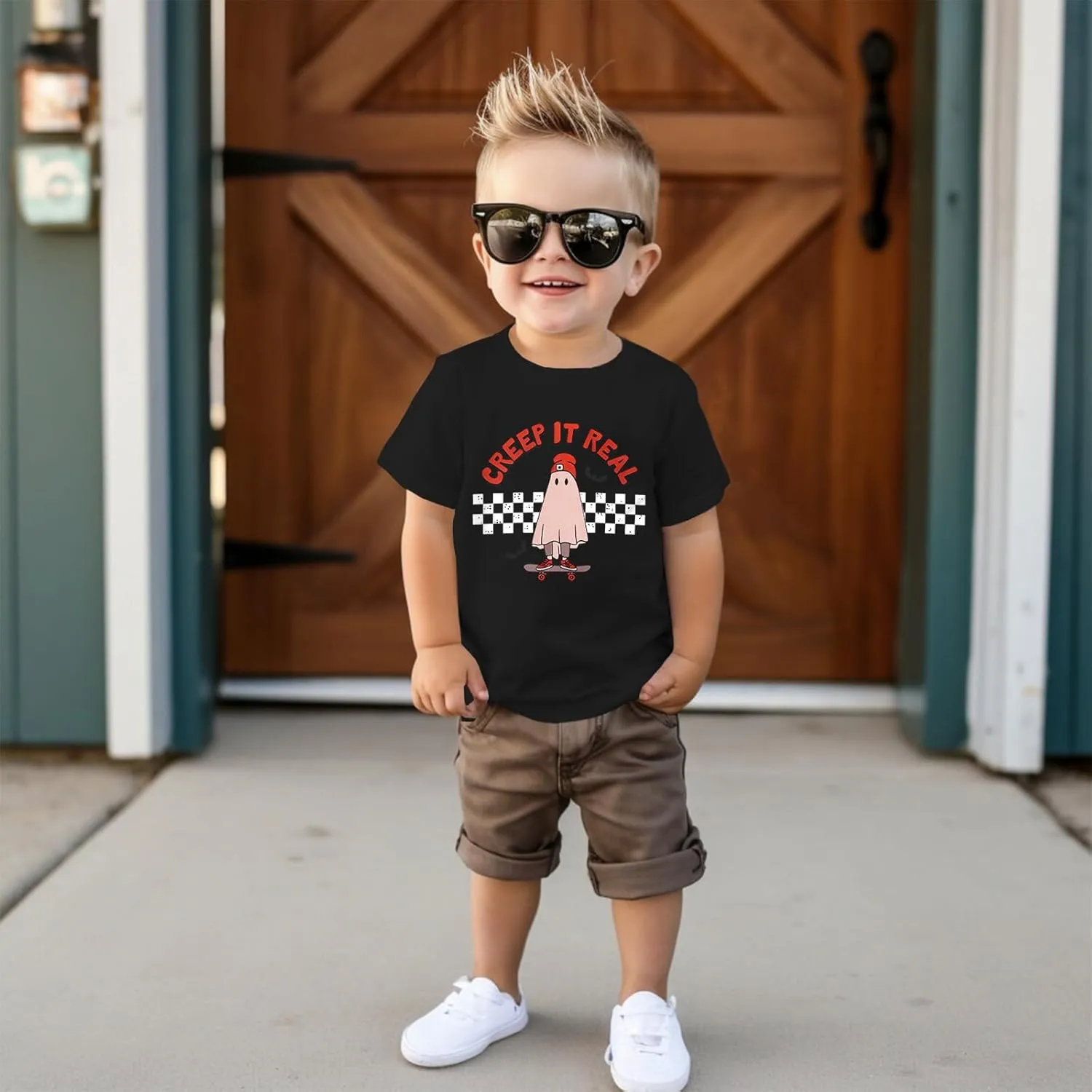 Toddler Halloween Shirt Baby Boys Girls Ghost Tshirt Creep It Real Short Sleeve Tee Tops Spooky Season Fall Clothes