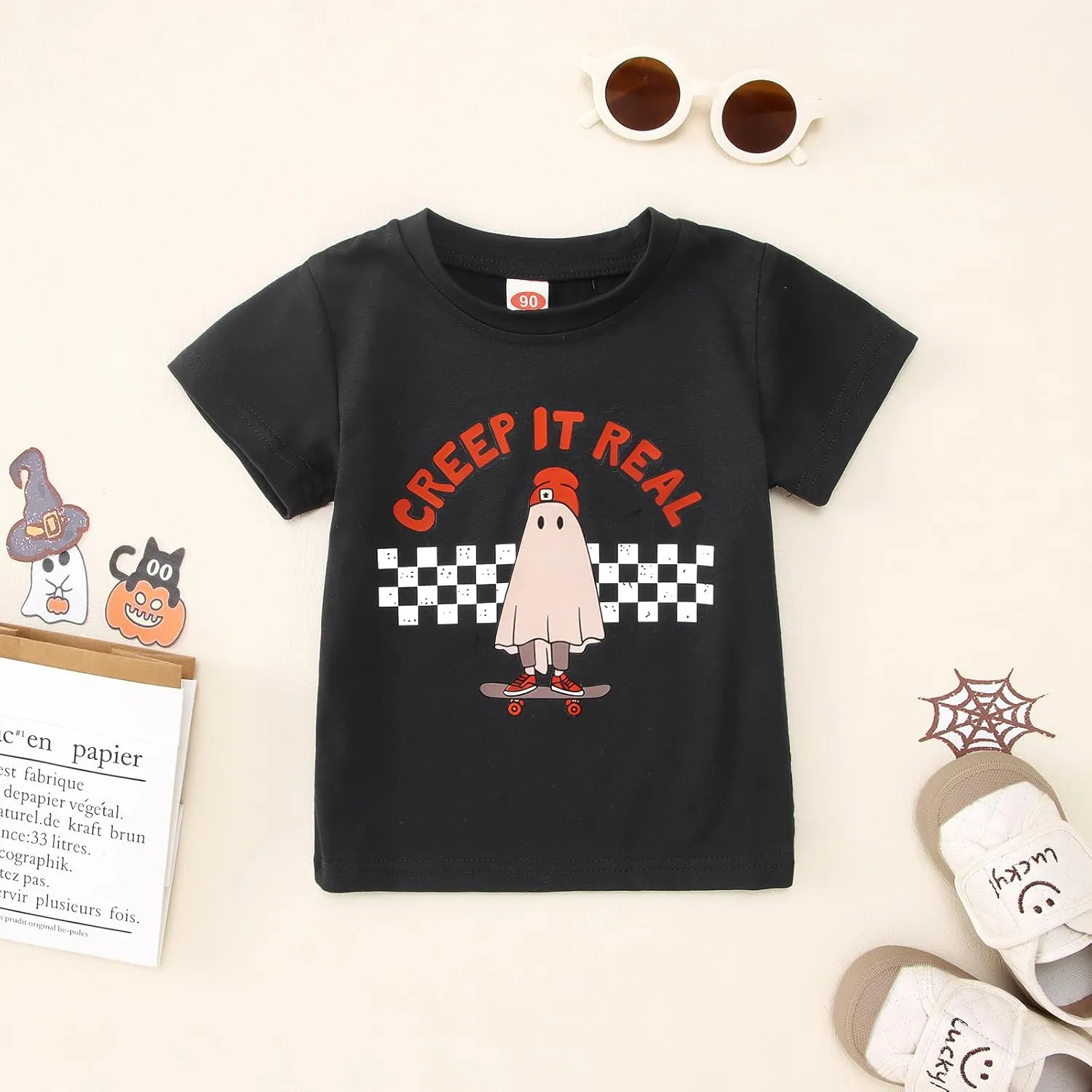 Toddler Halloween Shirt Baby Boys Girls Ghost Tshirt Creep It Real Short Sleeve Tee Tops Spooky Season Fall Clothes